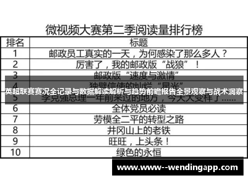英超联赛赛况全记录与数据解读解析与趋势前瞻报告全景观察与战术洞察