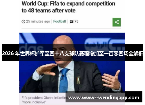 2026 年世界杯扩军至四十八支球队赛程增加至一百零四场全解析