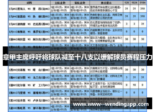 意甲主席呼吁将球队减至十八支以缓解球员赛程压力