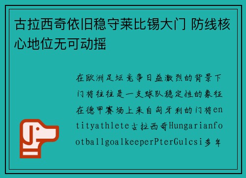 古拉西奇依旧稳守莱比锡大门 防线核心地位无可动摇 古拉西奇依旧稳守莱比锡大门 防线核心地位无可动摇