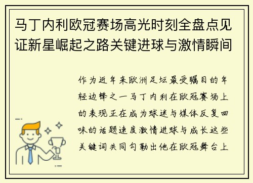 马丁内利欧冠赛场高光时刻全盘点见证新星崛起之路关键进球与激情瞬间回顾 马丁内利欧冠赛场高光时刻全盘点见证新星崛起之路关键进球与激情瞬间回顾